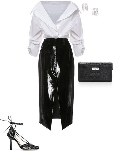 Lookbook Outfits Skirt, Black Skirt Classy Outfit, Black Skirt Outfit Classy, Leather Black Skirt Outfit, Leather Skirt Outfit Night, Leather Skirt Night Out, Leather Skirt Outfits, Leather Skirt Outfit Ideas, Polyvore Outfits Fall