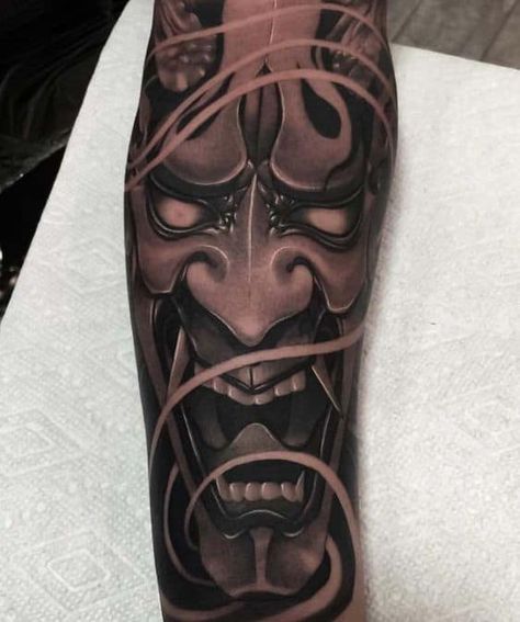 50+ Oni Mask Tattoos: Origins, Meanings & Tattoo Artists Japanese Mask Tattoo, Tato Suku, Japanese Tattoo Artist, Oni Mask Tattoo, Tats Ideas, Oni Tattoo, Hannya Mask Tattoo, Hanya Tattoo, Hannya Mask