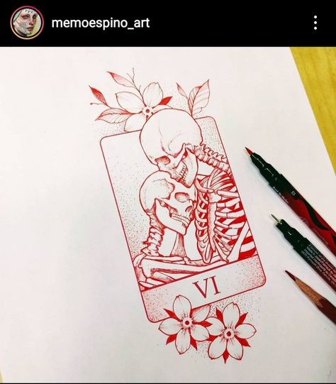 Skeleton Tarot Tattoo, Skeleton Lovers Tattoo Design, Neo Traditional Tarot Card Tattoo, Inner Arm Tattoo Design, The Lover Tattoo Tarot, The Lovers Tarot Card Tattoo Skeleton, The Lovers Tattoo Stencil, Skeleton Tarot Card Tattoo, The Lovers Skeleton Tattoo