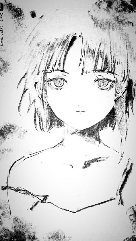 Lain Iwakura Poster, Serial Experiments Lain Black And White, Lain Black And White, Lain Manga, Lain Drawing, Experiment Lain, Lain Iwakura, Serial Experiments Lain, Funny Doodles