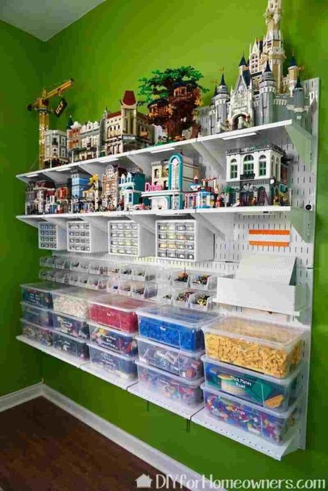 Lego Regal, Lego Display Shelf, Lego Shelf, Lego Storage Ideas, Lego Room Ideas, Deco Lego, Lego Display Ideas, Lego Storage Organization, Lego Bedroom