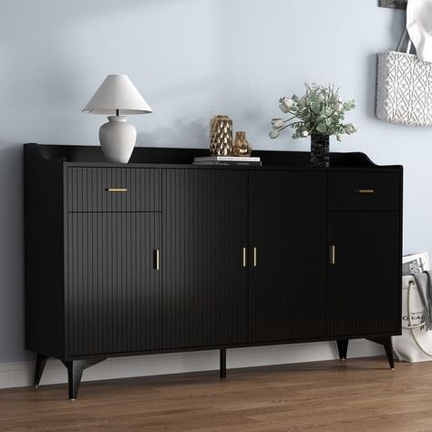 63"W Black Accent Storage Cabinet with Door，drawer and Adjustable Shelf, Buffet Cabinet - Bed Bath & Beyond - 39881335 Modern Black Sideboard, Cabinet Buffet, Storage Sideboard, Contemporary Storage, Accent Storage Cabinet, Accent Storage, Black Sideboard, Cabinet Bed, Modern Sideboard