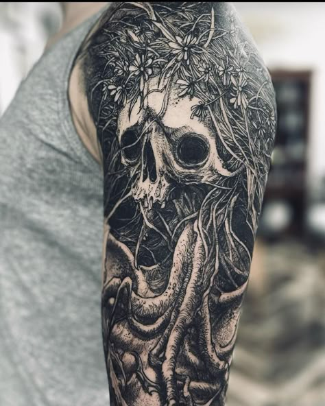 Gothic Upper Arm Tattoo, Macabre Tattoos, Ink Therapy, Upper Arm Tattoos, Metal Tattoo, Gothic Tattoo, Half Sleeve Tattoo, Arm Tattoo, Blackwork