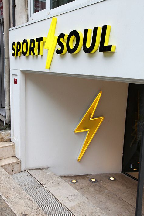 Sport-Soul-Store-Branding Signage Light, Restaurant Signage, Sign Inspiration, Signage Ideas, Store Signage, Retail Signage, Shop Signage, Building Signs, Exterior Signage