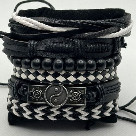 Description: Yin & Yang Bracelet Bundle Color: Black, White, Silver Materials: Leather, Metal, Hemp Condition: Nwot Tags: Unisex, Goth, Gothic, Vintage, Rock & Roll, Rocker, Rock Chic, Biker, Stylish, Antique Look, Vampire, Vampires, Grunge, Killstar, Punk, Emo, Skull, Costume Jewelry, Streetwear Bag 18 Mah Core, Grunge Bracelets, Goth Bracelets, Punk Bracelets, Jewelry Streetwear, Alt Accessories, Emo Skull, Skull Costume, Emo Jewelry