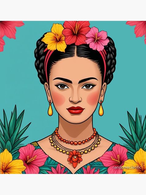 Frida Kahlo inspired portrait / illustration Frida Kahlo Drawing Simple, Freda Calo, Frida Kahlo Drawing, Painting Frida Kahlo, Frida Kahlo Self Portrait, Frida Kahlo Cartoon, Frida Kahlo Illustration, Frida Kahlo Paintings, Coquille St Jacques