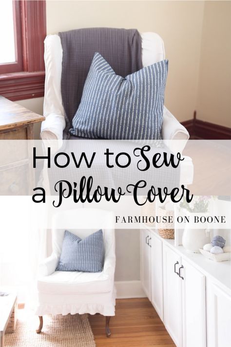 How to Sew a Pillow Cover - Farmhouse on Boone Easy Pillow Covers, Easy No Sew Pillow Covers, Sew A Pillow Cover, Sew A Pillow, No Sew Pillow Covers, Easy Pillows, Diy Pillow, Hanger Crafts, Diy Pillow Covers