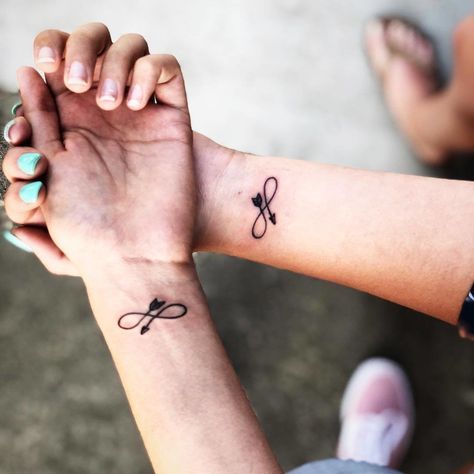 CafeMom.com : Infinity Best Friend Tattoos : 40 Epic Best Friend Tattoos for Women & Their Soul Sisters -- Infinity symbols are a nice way to say "friends forever." These ones are also designed to look like arrows. Too cute. Sister Friend Tattoos, 3 Best Friend Tattoos, Friend Tats, Small Friendship Tattoos, Friends Tattoos, Small Best Friend Tattoos, Cute Best Friend Tattoos, Bestie Tattoos, Cousin Tattoos