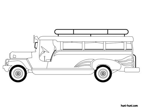 Jeep Sketch Drawings, Filipino Jeepney Drawing, Jeep Clipart Black And White, Jeep Art Drawing, Jeep Drawing Philippines, Jeepney Philippines Drawing, Jeepney Tattoo, Jeep Drawing Easy, Jeepney Drawing