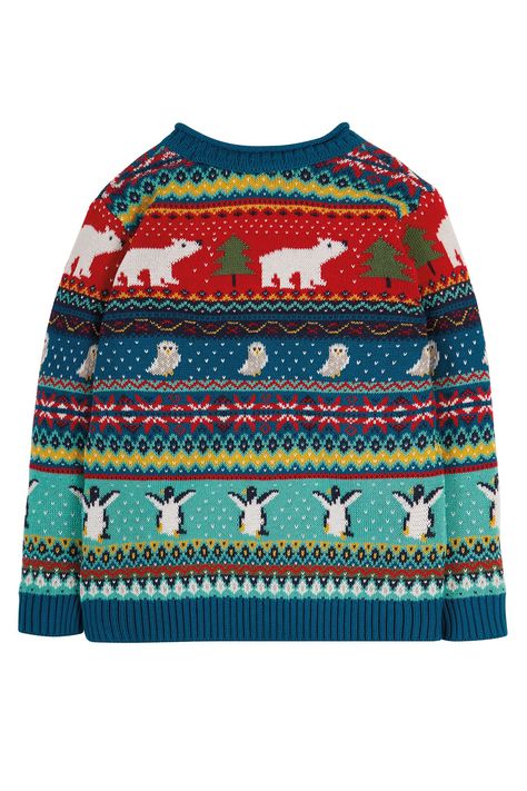 Festive fun and winter adventures are complete with something to snuggle into - after all, knitted winter jumpers are for every day, not just for Christmas. We've made this Forest Fairisle Jumper from 100% super-soft and durable organic cotton, which has 0% nasty chemicals to make it warm and gentle next to your little one's skin. The timeless fairisle design features a colourful Frugi twist, and the sleeves have clever extendable cuffs that allow the jumper to grow as your kid does. Plus, it's Cute Christmas Jumpers, Knitted Christmas Jumpers, Organic Kids Clothes, Winter Jumpers, Cotton Jumper, Organic Cotton Clothing, Christmas Jumper, Crochet Christmas, Fair Isle Sweater