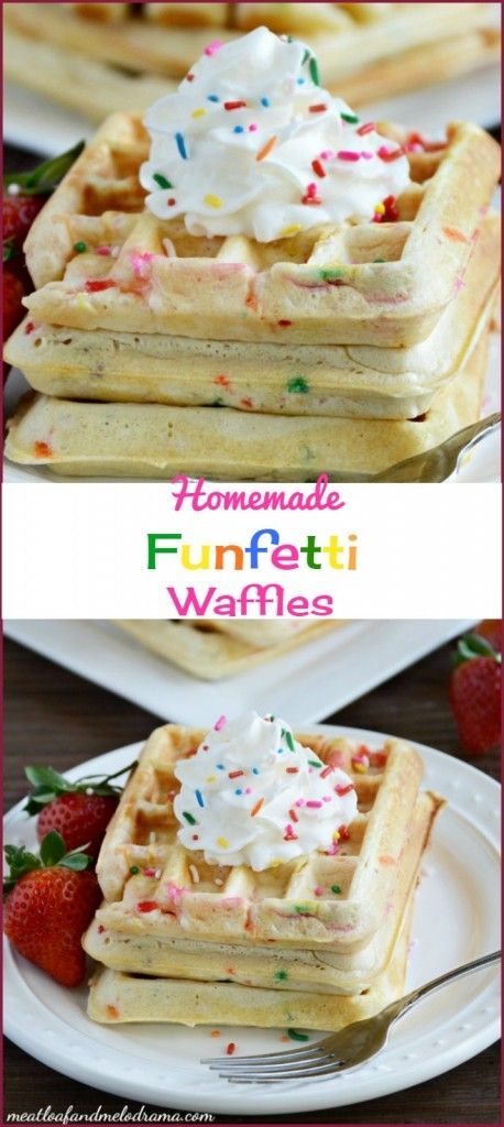 Homemade funfetti waffles are easy to make for a fun weekend breakfast. You can also reheat them in the toaster during the week! Funfetti Waffles, Waffle Iron Recipes, Waffle Maker Recipes, Homemade Waffles, Birthday Breakfast, Breakfast Waffles, Weekend Breakfast, Best Breakfast Recipes, Waffle Recipes