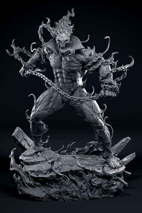 Ghost Rider Venomized - ZBrushCentral Ghost Rider 3d, Adventure Time Crossover, Venom Figure, Marvel Statues, Symbiotes Marvel, Venom Comics, Human Sculpture, Digital Sculpture, Black Panther Marvel