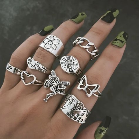 Stackable Rings Set Silver Sterling Silver Ring Set - Etsy Turkey Gothic Butterfly, Fairy Ring, Ring Gifts, Knuckle Rings, Estilo Punk, Vintage Gothic, Finger Rings, Finger Ring, Ring Finger