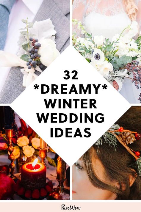 32 *Dreamy* Winter Wedding Ideas  #purewow #bride #beauty #winter #decor #wedding #bridesmaid #fashion #wedding planning Simple Outdoor Winter Wedding, Outdoor December Wedding Ideas, Weddings In January, Wedding Decor Winter Theme, Winter Bride Accessories, Winter Wedding Bride Dress, Dreamy Winter Wedding, February Wedding Inspiration, Winter Wedding Must Haves