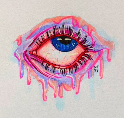 Different Things To Draw, Psychadelic Eyes, Eye Art Ideas, Funky Art Painting Inspiration, Phycedelic Art Hippie, Trippy Eye Painting, Colorful Eye Painting, Weird Art Painting, Alcohol Marker Art