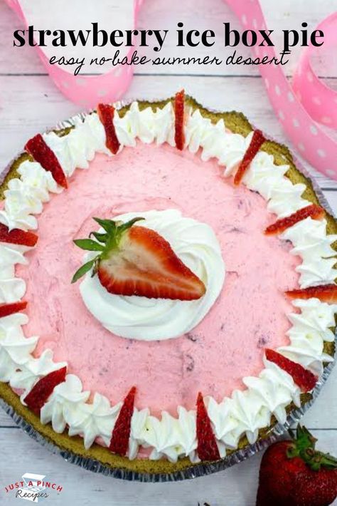 Strawberry Icebox Pie is a super easy no-bake summer dessert! The filling is creamy and fluffy with a tart and sweet flavor. There are bits of strawberry in every bite! #summerdessert #strawberrypie #nobakedessert Easy Icebox Pie, Icebox Pie Recipes, Strawberry Ice Box Pie, Strawberry Icebox Pie, Icebox Pies, Easy Pies, Strawberry Heaven, Baked Strawberry Pie, Fancy Deserts