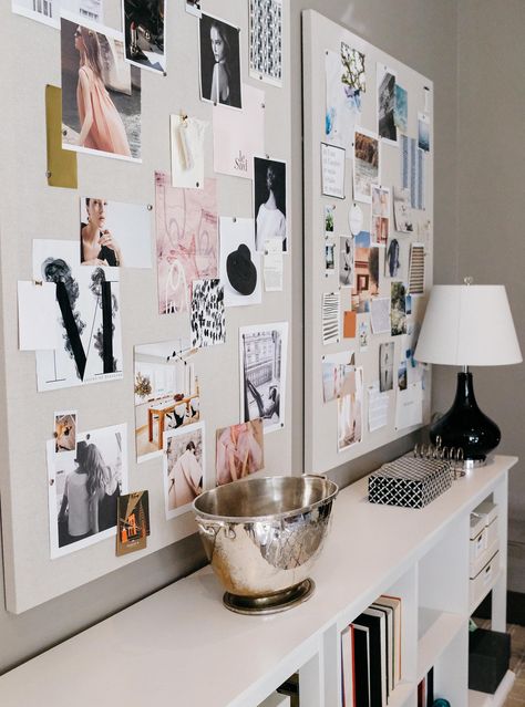 How to build your perfect inspiration board - Victoria McGinley Studio Noticeboard Ideas Offices, Interior Design Pin Board, Pin Board With Photos, Vision Board Decor, Diy Large Pin Board, Giant Pin Board, Office Vision Board, Interior Design Vision Board, Design Inspiration Board