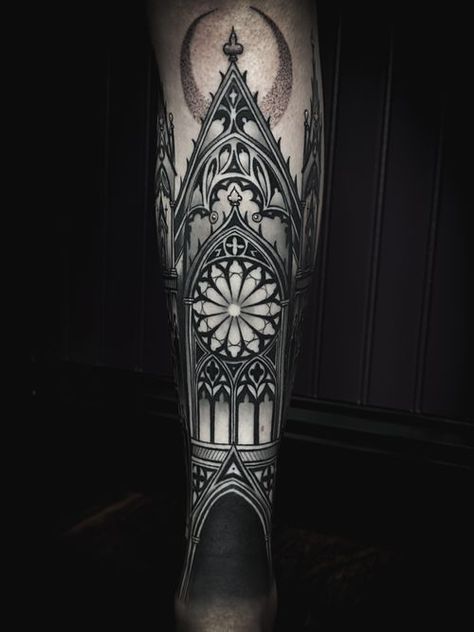 Cathedral Arm Tattoo, Cathedral Leg Tattoo, Dark Cathedral Tattoo, Cathedral Tattoo Sleeve, Cathedral Hand Tattoo, Cathedral Back Tattoo, Cathedral Tattoos, Church Tattoo Design, Gothic Cathedral Tattoo