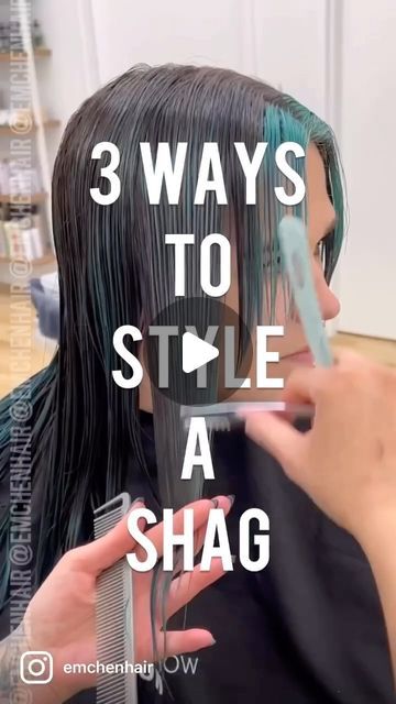 Shag Hairstyles Medium Dark Hair, Shag Blowout Tutorial, Med Shag Hairstyles Medium Layered, Curling Shag Haircut, How To Style Medium Shag Haircuts, Medium Shag With Wispy Bangs, How To Curl Shag Haircut, How To Style A Shag Haircut With Bangs, Shag On Wavy Hair