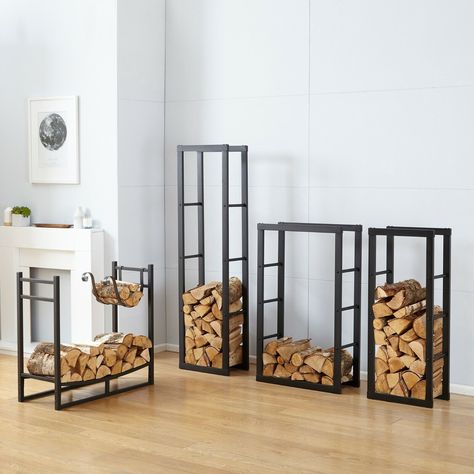 Neo Black Firewood Log Wood Rack Storage Holder Metal Shelf Stand Tall Steel | eBay Firewood Storage Indoor Living Rooms, Indoor Wood Storage Ideas, Log Storage Living Room, Log Store Indoor, Wood Rack For Firewood, Indoor Log Storage, Indoor Firewood Rack, Firewood Stand, Firewood Storage Indoor