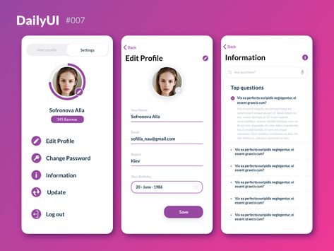 Settings Ui Design Mobile App, Edit Profile Ui Design, User Profile Ui Design Mobile App, Profile Screen Mobile Ui, Profile Ui Web, Setting Ui Design, Profile Page Ui Mobile, Profile Ui Mobile, User Profile Design