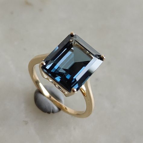 14K Gold London Blue Topaz Ring Bridesmaids' and - Etsy Australia Art Deco Inspired Jewelry, Emerald Cut Ring, December Birthstone Ring, Blue Topaz Jewelry, Handmade Jewelry Box, Emerald Cut Rings, Topaz Jewelry, London Blue Topaz Ring, Gemstone Engagement