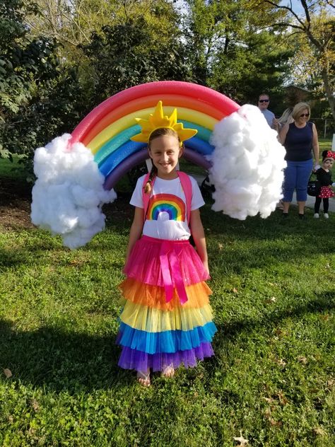 Homemade Rainbow  Costume Rainbow Halloween Costume, Rainbow Costume, Bike Parade, Rainbow Costumes, Pumpkin Party, Halloween Painting, Purim, Halloween Dress, Costume Halloween