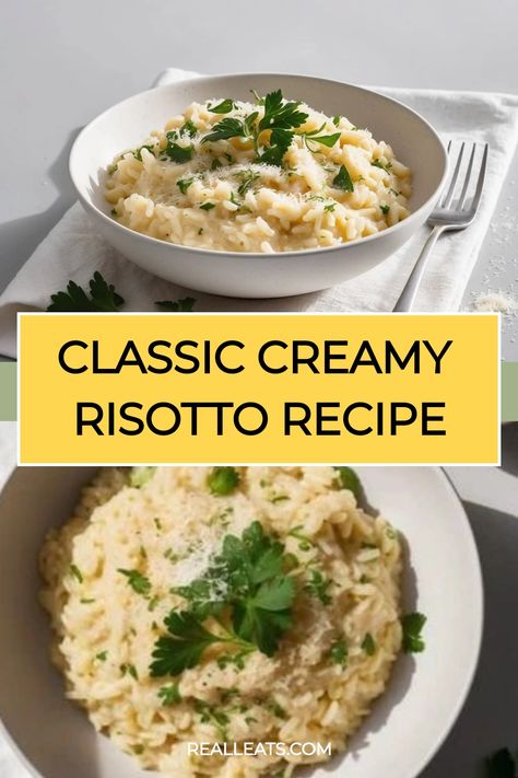 Master the art of Italian cooking with our foolproof Classic Creamy Risotto recipe - rich, comforting, and effortlessly elegant. Classic Risotto Recipes, Rosoto Recipes Dinners, Easy Risotto, Risotto Recipes Easy, Italian Rice, How To Make Risotto, Italian Dinner Recipes, Creamy Recipes, Italian Dinner