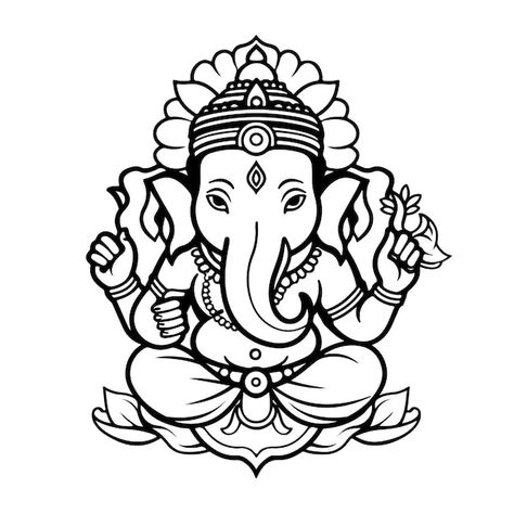 Ganesh Clipart Black And White, Ganesh Vector Art, Ganesh Drawing Simple, Ganesh Line Art, Ganesh Black And White, Ganesh Clipart, Ganpati Clipart, Ganesha Clipart, Ganpati Vector