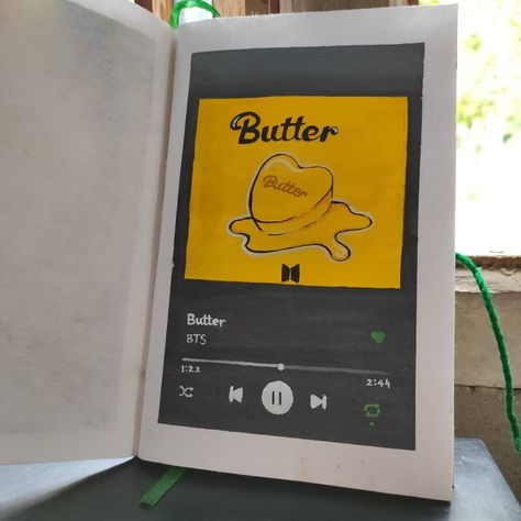 Butter song by BTS Songs Into Drawings, Songs Drawings Art, Spotify Playlist Painting Aesthetic, Music Aesthetic Drawing Simple, Song Painting Ideas On Canvas, Butter Journal Ideas, Spotify Song Painting Ideas, Drawings Of Songs, Poloroid Drawing Ideas Aesthetic