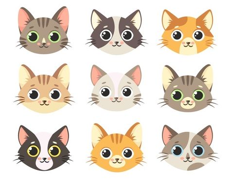 Cat Face Cartoon, Cat Face Drawing, Fun Clip, Paint Illustration, Cute Cat Face, Christmas Illustrations, Face Illustration, Cat Character, Majestic Animals