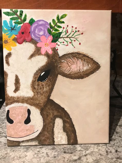 Minion Painting, Cow Birthday, Painting Easy, Christmas Painting, Cow Painting, Painting Collage, Small Canvas Art, Simple Acrylic Paintings, Sunflower Painting