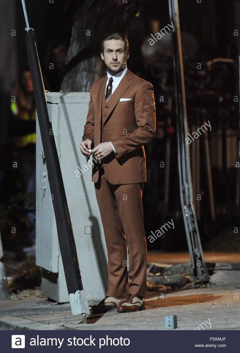 Ryan Gosling Brown Suit, Groom And Groomsmen, Los Angeles, Ryan Gosling, Angeles, Vintage Brown Suit, Groom And Groomsmen Outfits, Brown Suit, Groomsmen Outfits