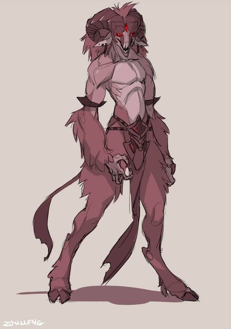 Alien Creatures Humanoid, Alien Design Creature Concept, Beasts Concept Art, Goat Oc, Creature Oc, Goat Demon, Fluffy Pants, Monster Oc, Demon Monster