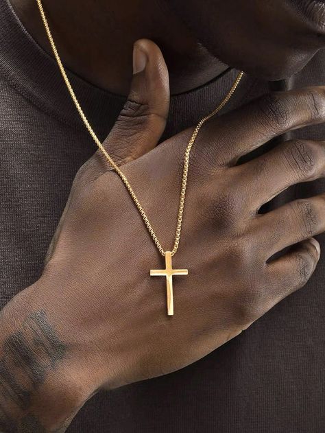 Necklaces For Men Gold, Men’s Gold Cross Necklace, Gold Cross Chain For Men, Gold Cross Necklace Mens, Street Wear For Men, Mens Cross Chain, Hip Hop Style Men, Cross Necklace Men, Cross Pendant Men