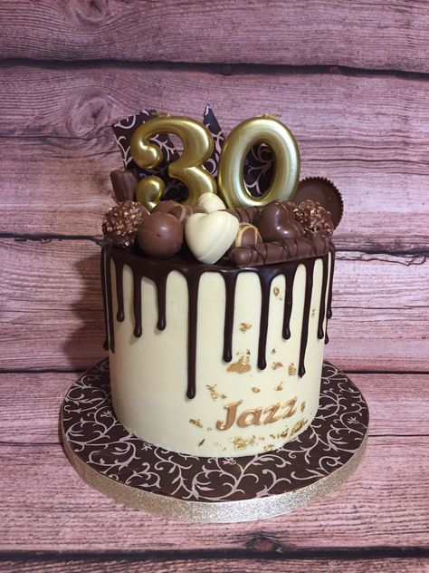 Chocolate Drip 30th Birthday Cake Chocolate Birthday Cake Ideas, 30th Birthday Cakes For Men, 30th Birthday Cake For Women, 30th Birthday Ideas, Birthday Drip Cake, Birthday Cake For Boyfriend, 30th Birthday Men, Cake Decorating Books, 30th Birthday Cake