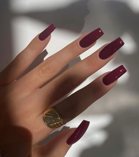 Wine Coffin Acrylic Nails, Short Square Nails Plain Colors, Deep Merlot Nails, Burgundy Nails Square Long, Dark Red Tapered Square Nails, Wine Square Nails, Red Or Black Nails, Wine Red Square Nails, Long Maroon Nails