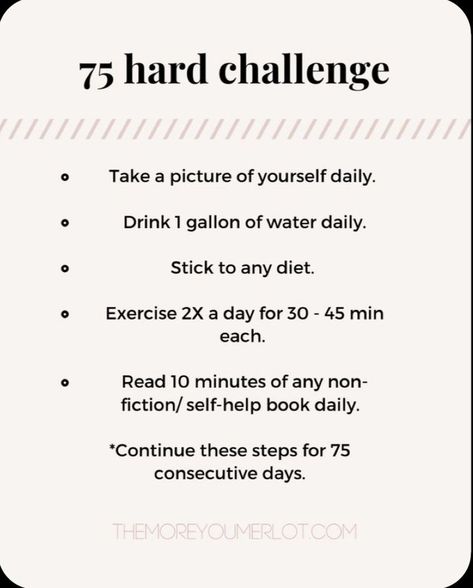 75 Hard Workout Ideas, Exercise Challenges, 75 Hard Challenge, Fitness Habits, 75 Hard, Hard Workout, Self Help Book, Foto Ideas Instagram, Self Care Activities