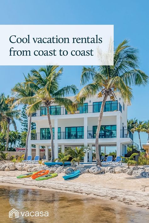 An oceanfront luxury beach rental. Headline: 10 Cool Vacation Rentals from Coast to Coast - Vacasa Unique Vacations, Places To Rent, Vacation Home Rentals, Coast To Coast, Best Vacations, Rental Property, Renting A House, Vacation Rentals, Great Places