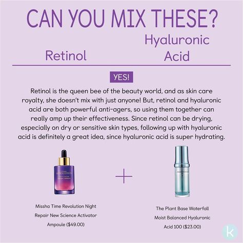 Welcome back to our new guide on the dos and don’ts of mixing skin care. 🧐 Curious about retinol and hyaluronic acid? Head to the link in… Esthetician Life, Dry Eyes Causes, Skin Care Routine For 20s, Homemade Skin Care, Skincare Ingredients, Glycolic Acid, Better Skin, Skin Care Regimen, Eye Care