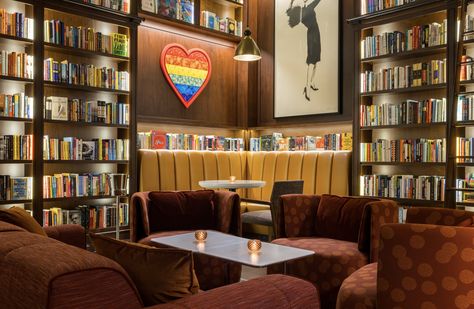 This new bookstore in Soho turns into a wine bar at night L Shaped Bar, Napa Valley Wineries, Bookstore Cafe, Wine Book, Nyc Bars, Book Bar, Book Cafe, Red Sofa, Gathering Space