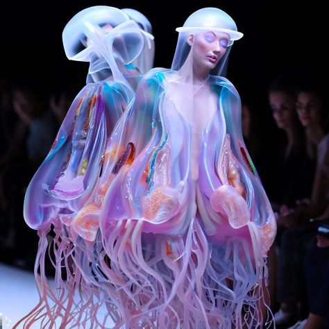 What Is "Jellyfish Fashion?" Let's Hit The Runway For A Love Affair With Jellyfish Style! Jellyfish Fashion, Blue Jellyfish, Jelly Fish, Fashion Mood Board, Future Fashion, New Fashion Trends, Love Affair, Horror Films, Fashion Sketches