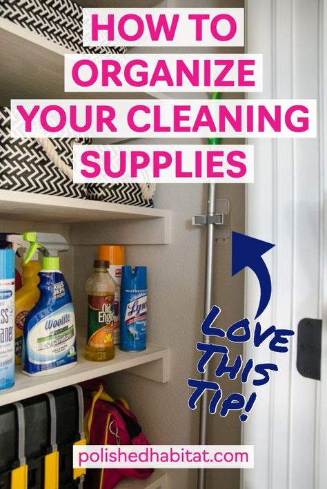 Looking for the perfect storage solutions and organizing ideas for cleaning supplies and the vacuum? Try this hack of turning your coat closet into a cleaning closet! Even if you can't dedicate an entire closet, the ideas in this post like the rental-friendly Swiffer / broom holders will help make everyday cleaning easier!   Organize Cleaning Supplies closet | Cleaning Supplies storage ideas | cleaning supplies organization | cleaning supplies organization closet How To Organize A Cleaning Closet, Linen Closet Cleaning Supplies, Organisation, Coat Closet Into Cleaning Closet, How To Organize Brooms And Mops, How To Organize Cleaning Supplies Closet, Storing Coolers In Garage, Swiffer Storage Ideas, Broom Mop Storage Ideas