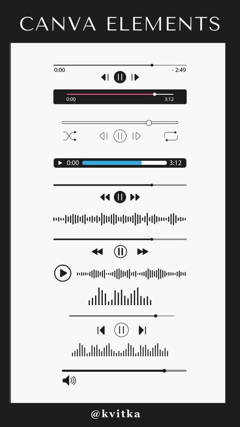 @kvitka Canva Elements Keyword | Secret Canva Keywords | Graphic Design | Canva Elements | Canva Tips Audio Player Song Playlist Svg Audio Music Track Sound Voice Illustration Overlay Pause Stop Next Button Mix Equalizer Voice Message Sign Symbols #canva #canvaelements #elementkeywords Playlist Illustration, Voice Illustration, Playlist Design, Canva Graphics, Cool Text Symbols, Canva Keywords, Voice Message, Yearbook Layouts, Yearbook Pages