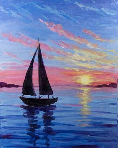 30 Easy Painting Ideas for Beginners, Easy Landscape Paintings, Simple – Paintingforhome Easy Landscape Paintings, Sunrise Painting, Canvas For Beginners, Sailboat Painting, Paint Nite, Simple Canvas Paintings, Easy Canvas Painting, On The Ocean, Moon Painting