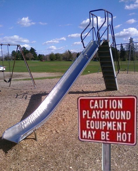 Metal Slides   ...nothing like burning metal on bare legs. Metal Playground, Playground Slides, Playground Slide, Basketball Courts, Metal Slide, Quality Memes, Football Field, Winston Salem, Baking Sheets