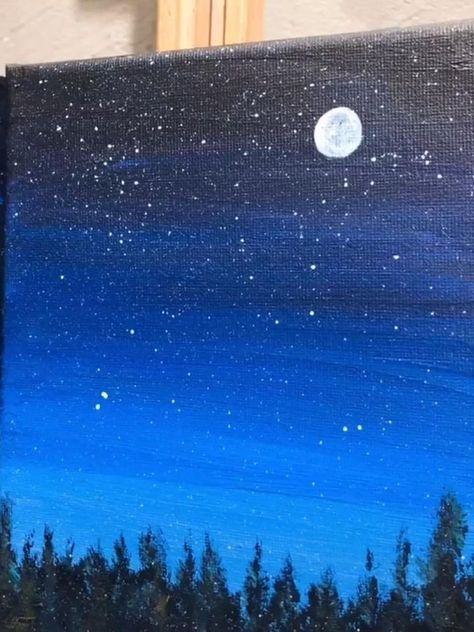 Painting Ideas Night Sky, Blue Night Sky Painting, Night Sky Painting Easy, Night Sky Drawing, Cloud Painting Acrylic, Meaningful Paintings, Canvas Art Painting Abstract, Canvas Art Painting Acrylic, Tree Watercolor Painting