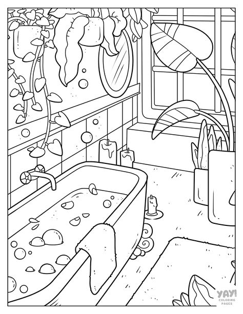 Aesthetic cozy spa bathroom Aesthetic Coloring Pages Free Printable, Aesthetic Coloring Pages, Bedroom Aesthetic Cozy, Mario Coloring Pages, Barbie Coloring Pages, Coloring Pages Inspirational, صفحات التلوين, Aesthetic Cozy, Detailed Coloring Pages