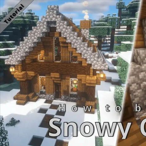 If you ever find yourself in the Snowy Taiga biome, you might want to build this Snowy Taiga Cabin. Cobblestone and spruce wood, which are naturally all around you when you first enter this biome, make up the majority of its construction. Make sure to include a little farm nearby so you have easy access to food. Minecraft Snow House, Taiga Biome, Minecraft Cabin, Minecraft Mountain, House In Snow, Minecraft House Ideas, Snow Cabin, Snowy Cabin, Snow House