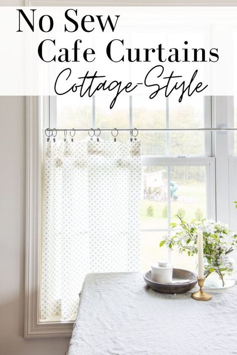 Kitchen Curtain Alternatives, Sew Kitchen Curtains, No Sew Cafe Curtains, Kitchen Reno On A Budget, Diy Dining Room Decor, Curtains Without Sewing, Cafe Curtains Kitchen, Curtain Alternatives, Curtain Tutorial